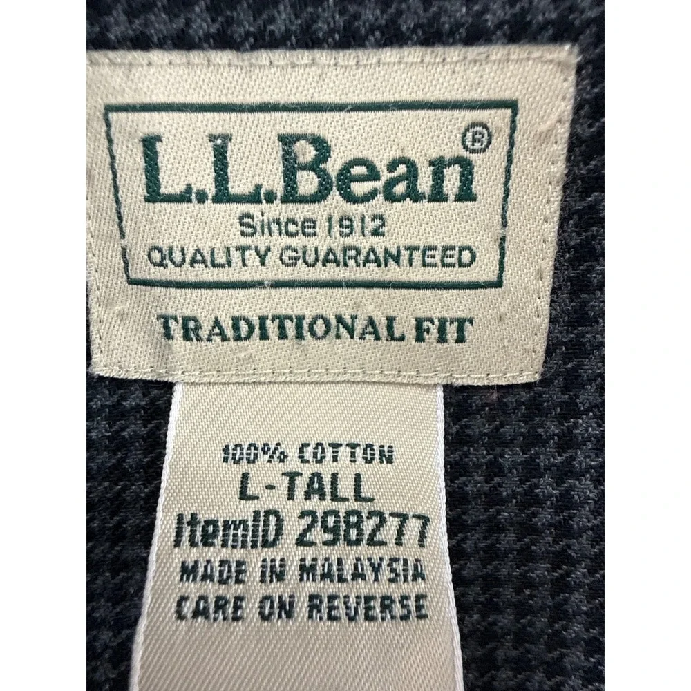 LL Bean Button Down Shirt Mens Large Tall Gray Cotton Traditional Fit Check